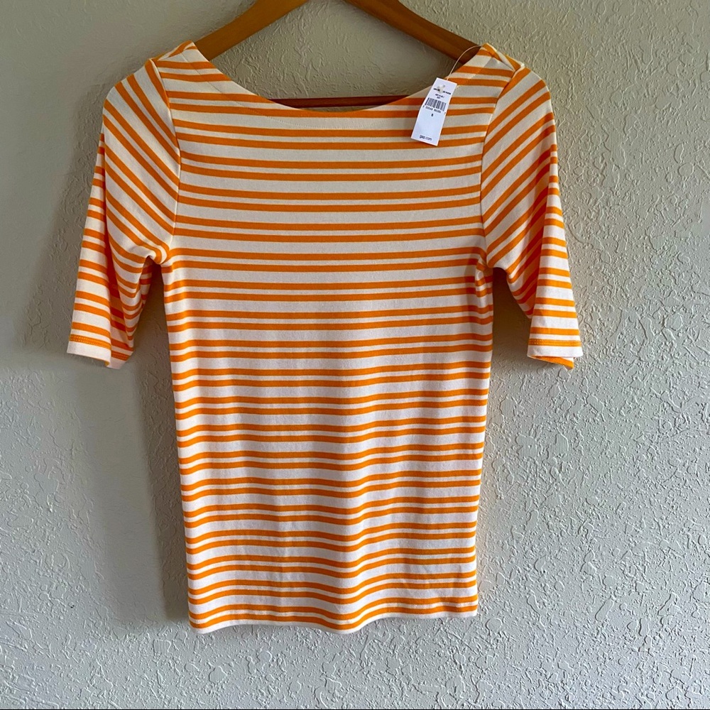 Gap Orange Striped Modern Tee S